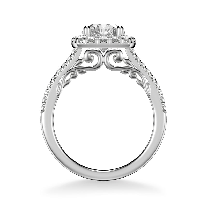 Artcarved Bridal Semi-Mounted with Side Stones Classic Lyric Halo Engagement Ring Loni 18K White Gold