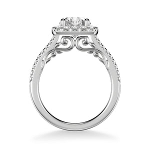 Artcarved Bridal Semi-Mounted with Side Stones Classic Lyric Halo Engagement Ring Loni 18K White Gold