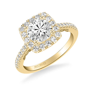 Artcarved Bridal Semi-Mounted with Side Stones Classic Lyric Halo Engagement Ring Loni 18K Yellow Gold