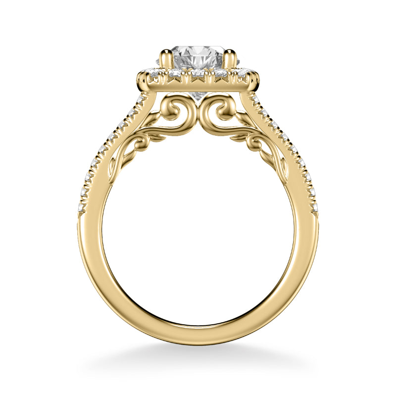 Artcarved Bridal Semi-Mounted with Side Stones Classic Lyric Halo Engagement Ring Loni 18K Yellow Gold