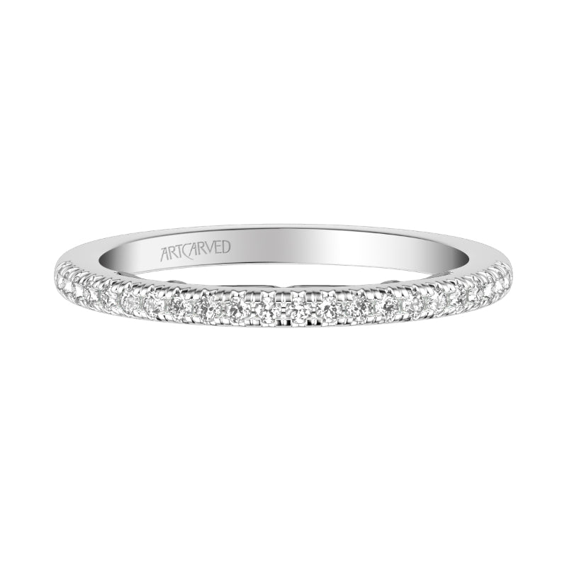 Artcarved Bridal Mounted with Side Stones Classic Lyric Diamond Wedding Band Loni 18K White Gold