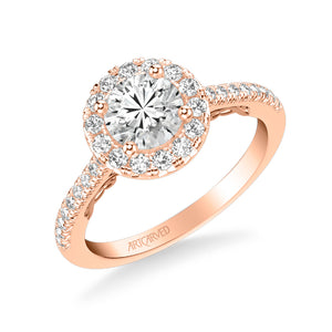 Artcarved Bridal Semi-Mounted with Side Stones Classic Lyric Halo Engagement Ring Hazel 18K Rose Gold