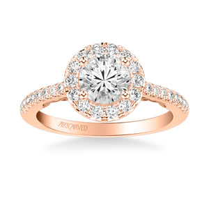 Artcarved Bridal Semi-Mounted with Side Stones Classic Lyric Halo Engagement Ring Hazel 18K Rose Gold