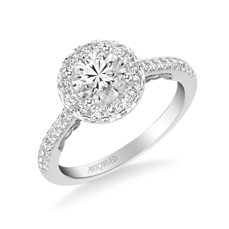 Artcarved Bridal Mounted with CZ Center Classic Lyric Halo Engagement Ring Hazel 14K White Gold