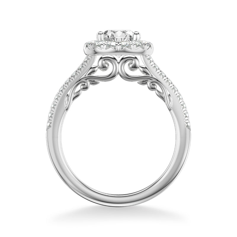 Artcarved Bridal Semi-Mounted with Side Stones Classic Lyric Halo Engagement Ring Hazel 18K White Gold