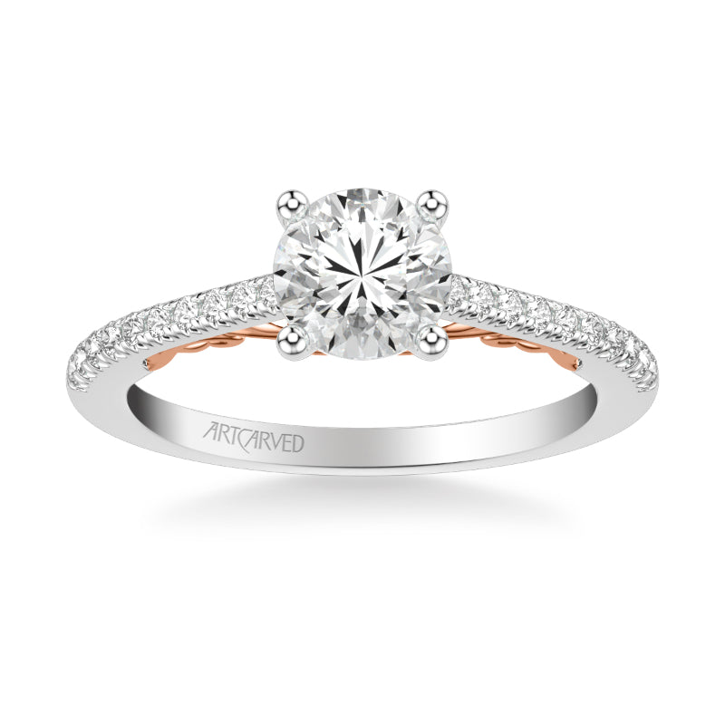 Artcarved Bridal Semi-Mounted with Side Stones Classic Lyric Engagement Ring Tracy 18K White Gold Primary & Rose Gold