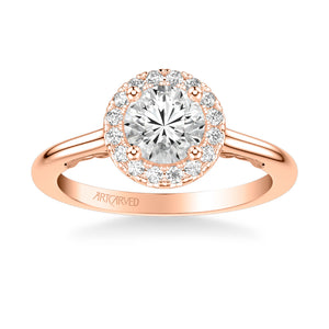 Artcarved Bridal Semi-Mounted with Side Stones Classic Lyric Halo Engagement Ring Cleo 14K Rose Gold