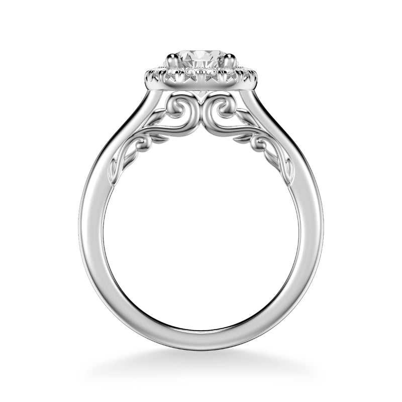 Artcarved Bridal Semi-Mounted with Side Stones Classic Lyric Halo Engagement Ring Cleo 18K White Gold