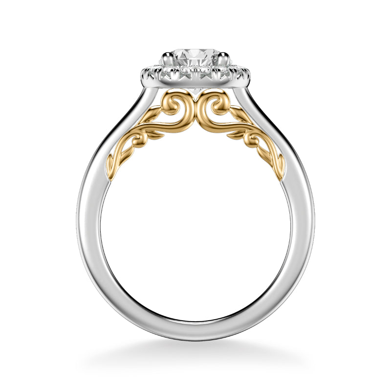 Artcarved Bridal Semi-Mounted with Side Stones Classic Lyric Halo Engagement Ring Cleo 14K White Gold Primary & 14K Yellow Gold