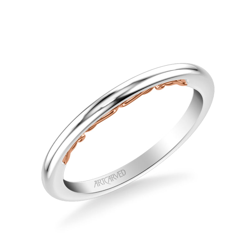 Artcarved Bridal Band No Stones Classic Lyric Diamond Wedding Band Cleo 14K White Gold Primary & 14K Rose Gold