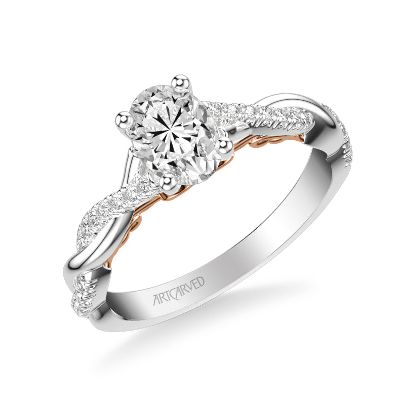 Artcarved Bridal Mounted with CZ Center Contemporary Lyric Engagement Ring Tilda 18K White Gold Primary & Rose Gold