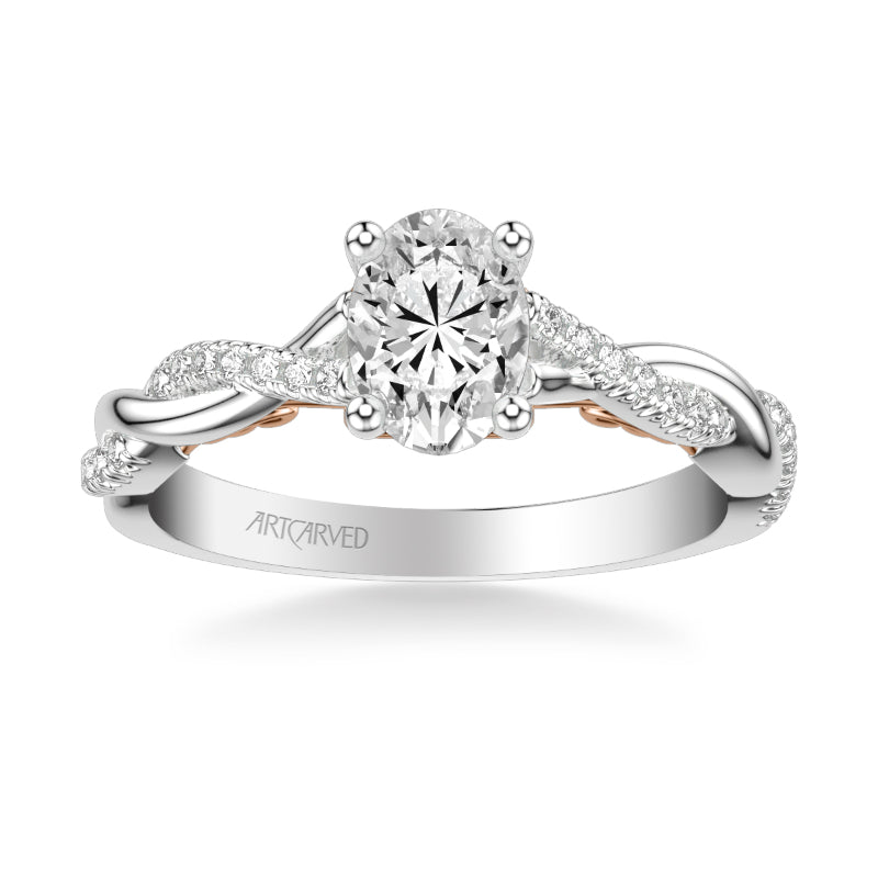 Artcarved Bridal Mounted with CZ Center Contemporary Lyric Engagement Ring Tilda 14K White Gold Primary & 14K Rose Gold