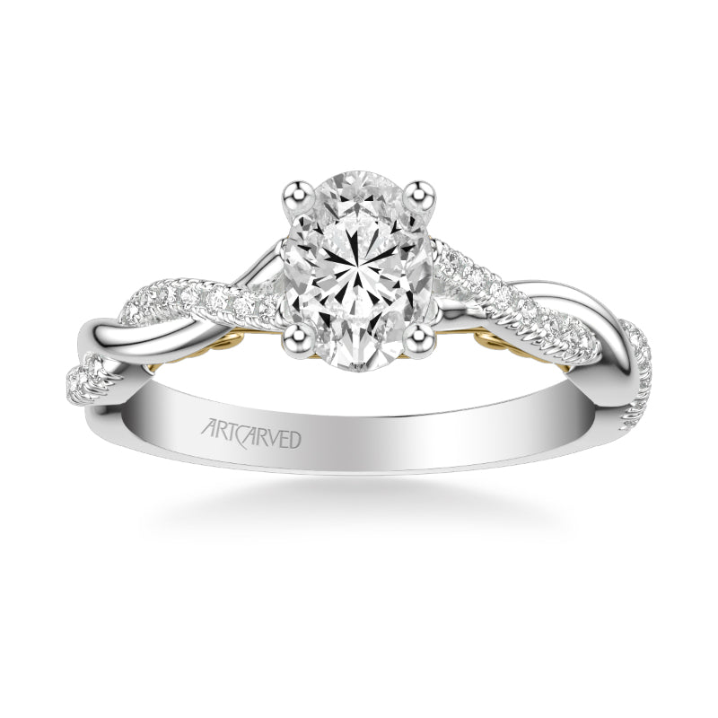 Artcarved Bridal Semi-Mounted with Side Stones Contemporary Lyric Engagement Ring Tilda 18K White Gold Primary & 18K Yellow Gold
