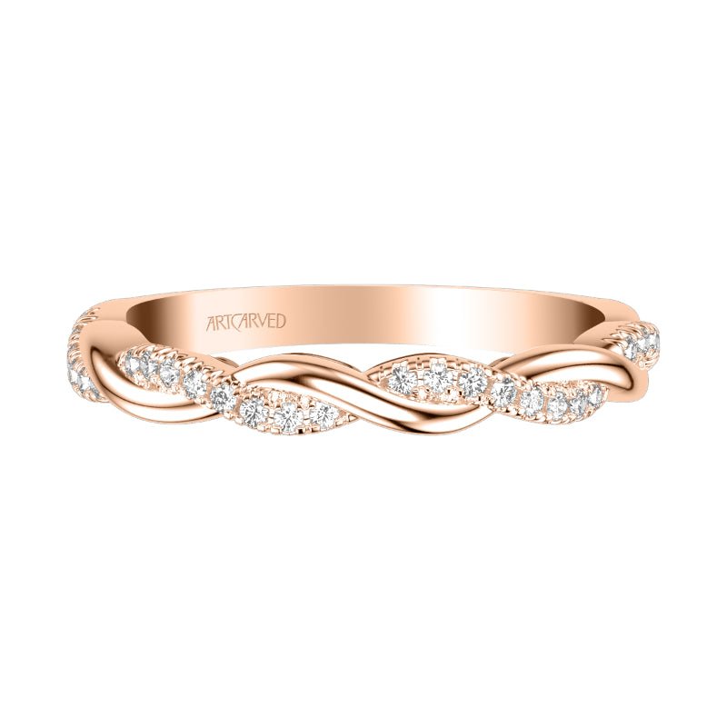 Artcarved Bridal Mounted with Side Stones Contemporary Lyric Diamond Wedding Band Tilda 14K Rose Gold