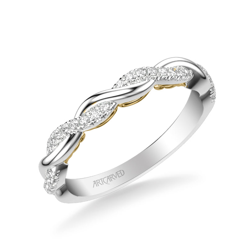 Artcarved Bridal Mounted with Side Stones Contemporary Lyric Diamond Wedding Band Tilda 14K White Gold Primary & 14K Yellow Gold