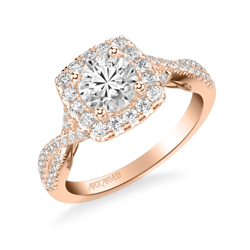 Artcarved Bridal Mounted with CZ Center Contemporary Lyric Halo Engagement Ring Shelby 14K Rose Gold