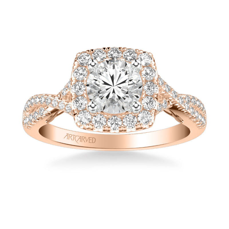 Artcarved Bridal Mounted with CZ Center Contemporary Lyric Halo Engagement Ring Shelby 14K Rose Gold