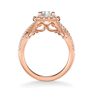 Artcarved Bridal Semi-Mounted with Side Stones Contemporary Lyric Halo Engagement Ring Shelby 18K Rose Gold