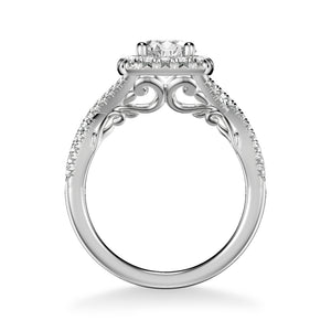Artcarved Bridal Semi-Mounted with Side Stones Contemporary Lyric Halo Engagement Ring Shelby 14K White Gold