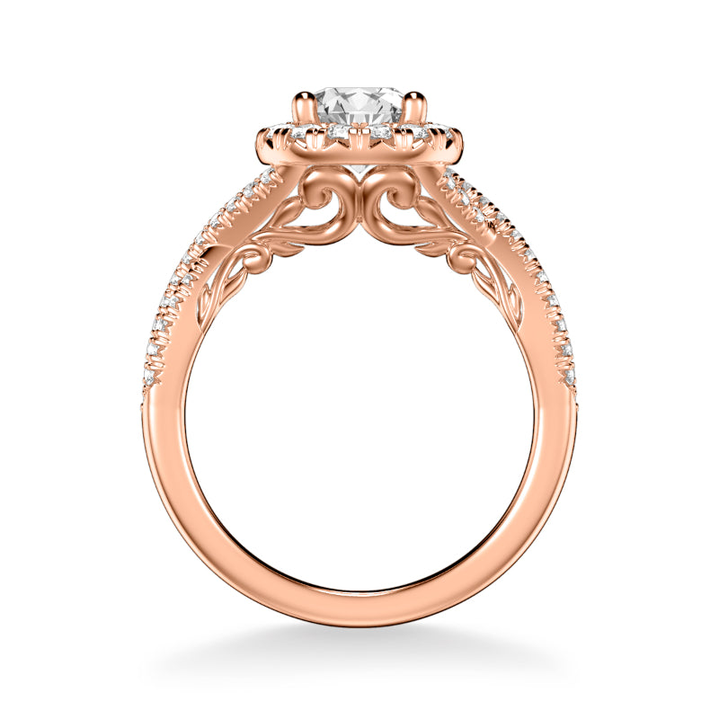 Artcarved Bridal Semi-Mounted with Side Stones Contemporary Lyric Halo Engagement Ring Vonda 18K Rose Gold