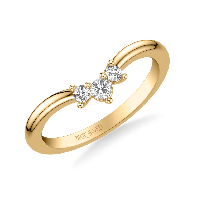 Artcarved Bridal Mounted with Side Stones Contemporary Diamond Wedding Band 18K Yellow Gold