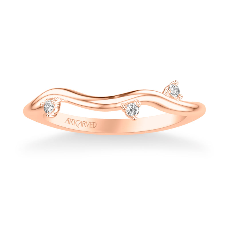 Artcarved Bridal Mounted with Side Stones Contemporary Diamond Wedding Band 14K Rose Gold