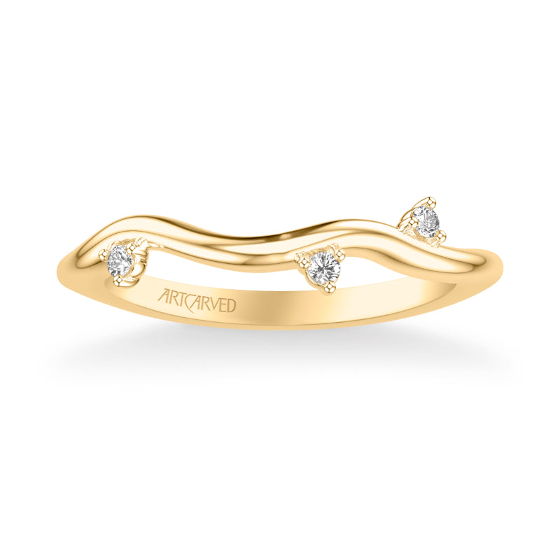 Artcarved Bridal Mounted with Side Stones Contemporary Diamond Wedding Band 14K Yellow Gold