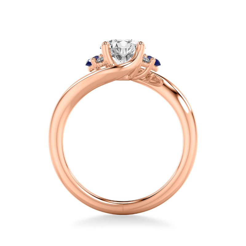 Artcarved Bridal Mounted with CZ Center Contemporary Engagement Ring 18K Rose Gold & Blue Sapphire