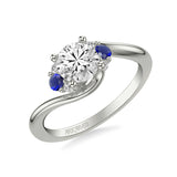 Artcarved Bridal Mounted with CZ Center Contemporary Engagement Ring 14K White Gold & Blue Sapphire