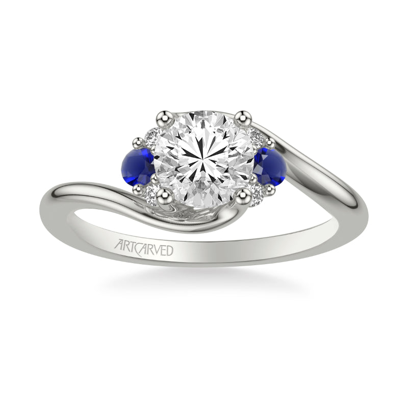 Artcarved Bridal Mounted with CZ Center Contemporary Engagement Ring 14K White Gold & Blue Sapphire