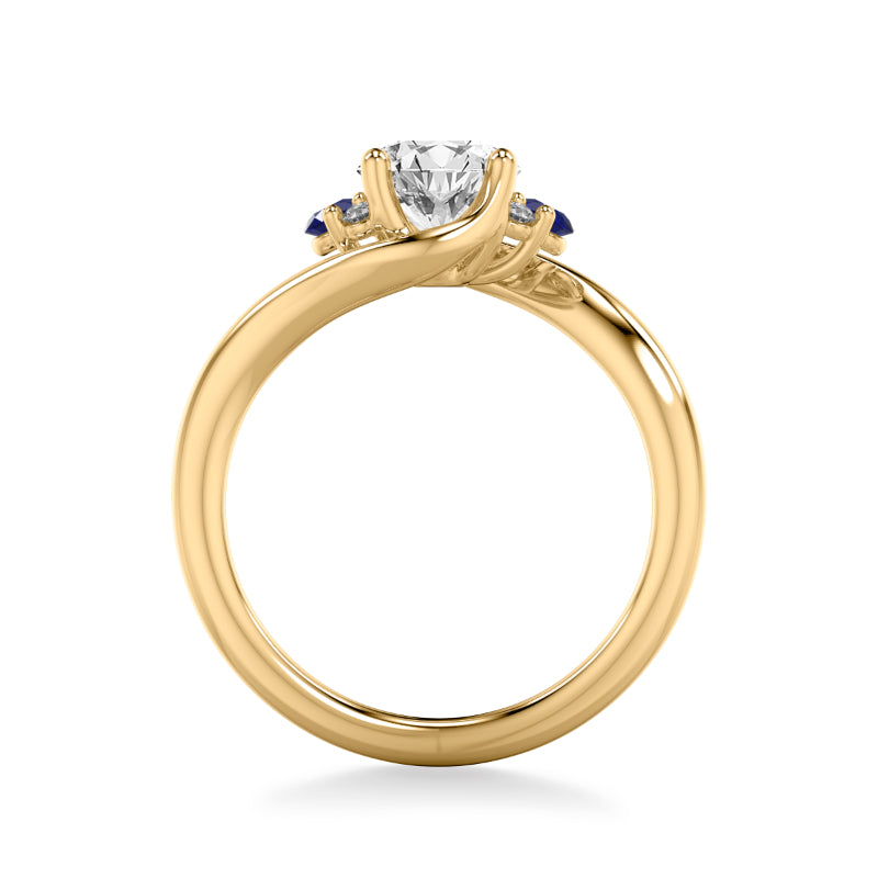 Artcarved Bridal Semi-Mounted with Side Stones Contemporary Engagement Ring 14K Yellow Gold & Blue Sapphire