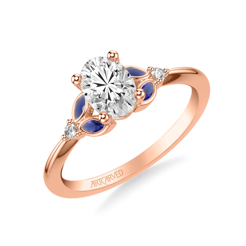 Artcarved Bridal Semi-Mounted with Side Stones Contemporary Engagement Ring 14K Rose Gold & Blue Sapphire