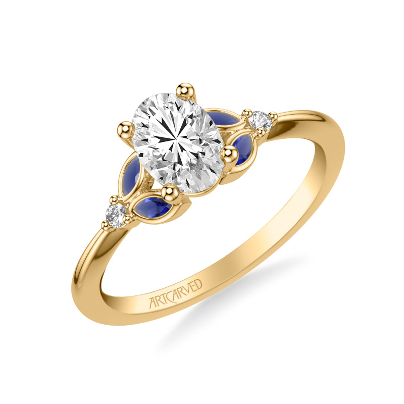 Artcarved Bridal Mounted with CZ Center Contemporary Engagement Ring 14K Yellow Gold & Blue Sapphire