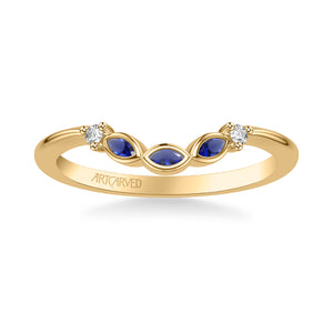 Artcarved Bridal Mounted with Side Stones Contemporary Gemstone Wedding Band 18K Yellow Gold & Blue Sapphire