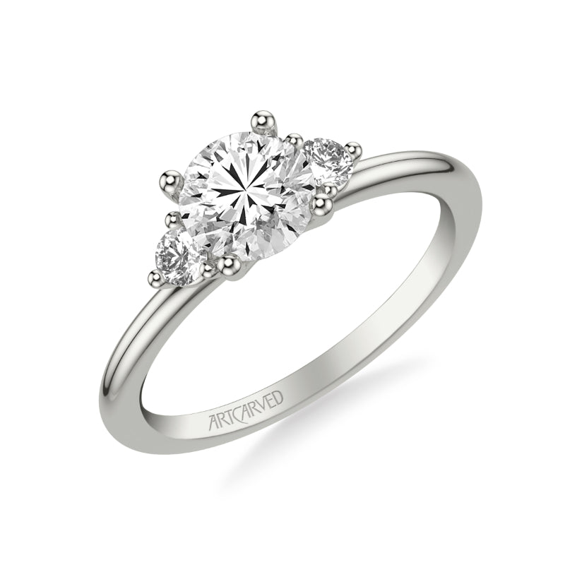 Artcarved Bridal Mounted with CZ Center Classic Engagement Ring 18K White Gold