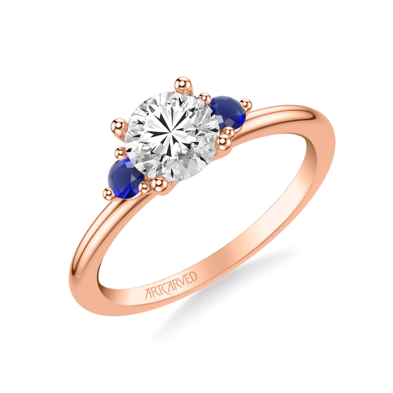 Artcarved Bridal Mounted with CZ Center Classic Engagement Ring 14K Rose Gold & Blue Sapphire