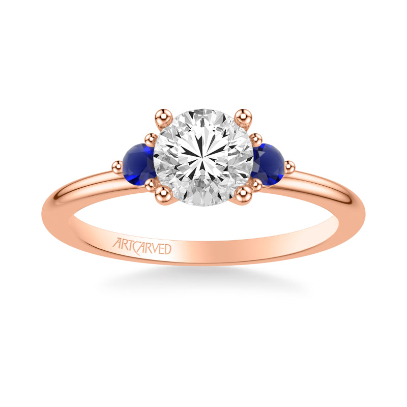 Artcarved Bridal Semi-Mounted with Side Stones Classic Engagement Ring 14K Rose Gold & Blue Sapphire