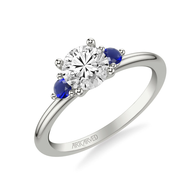 Artcarved Bridal Semi-Mounted with Side Stones Classic Engagement Ring 14K White Gold & Blue Sapphire