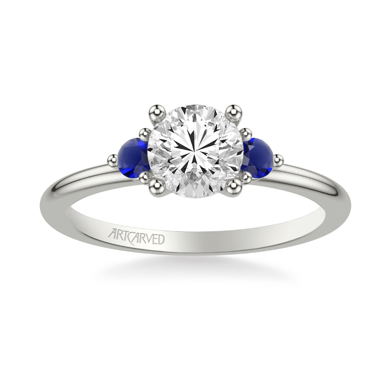 Artcarved Bridal Mounted with CZ Center Classic Engagement Ring 14K White Gold & Blue Sapphire