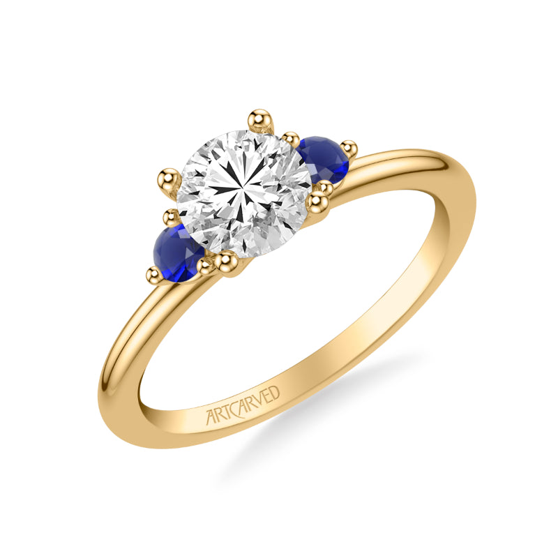 Artcarved Bridal Mounted with CZ Center Classic Engagement Ring 18K Yellow Gold & Blue Sapphire