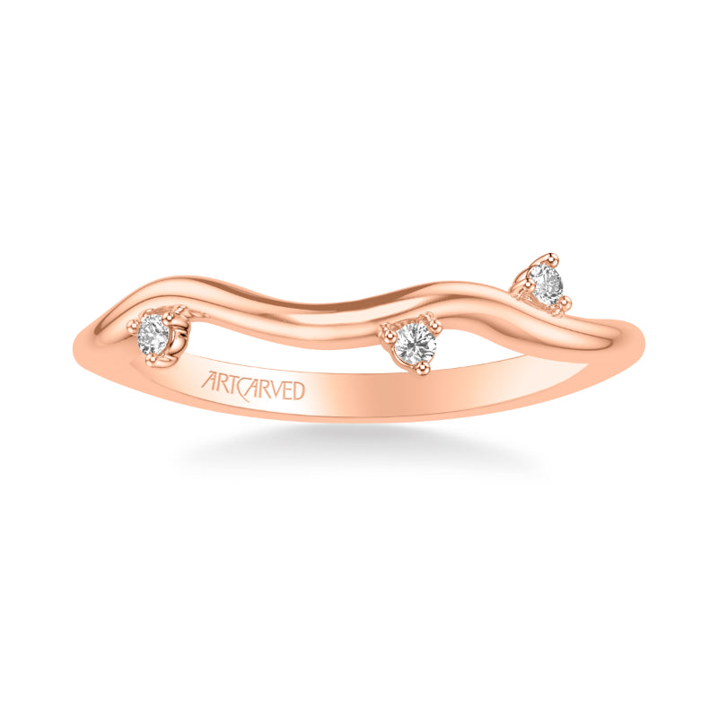 Artcarved Bridal Mounted with Side Stones Contemporary Diamond Wedding Band 14K Rose Gold