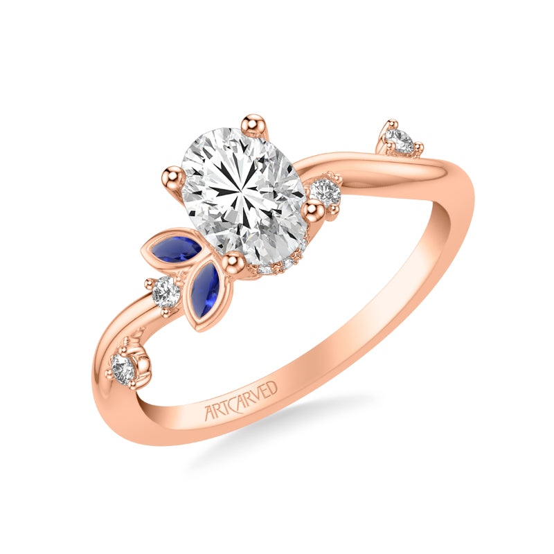 Artcarved Bridal Mounted with CZ Center Contemporary Engagement Ring 14K Rose Gold & Blue Sapphire