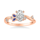 Artcarved Bridal Mounted with CZ Center Contemporary Engagement Ring 14K Rose Gold & Blue Sapphire