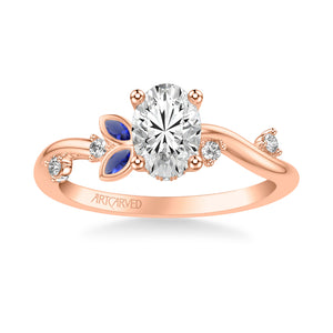 Artcarved Bridal Mounted with CZ Center Contemporary Engagement Ring 14K Rose Gold & Blue Sapphire