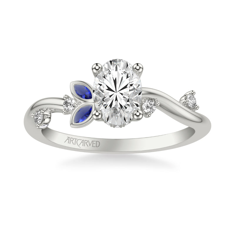 Artcarved Bridal Semi-Mounted with Side Stones Contemporary Engagement Ring 14K White Gold & Blue Sapphire