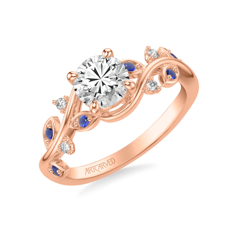 Artcarved Bridal Mounted with CZ Center Contemporary Engagement Ring 14K Rose Gold & Blue Sapphire