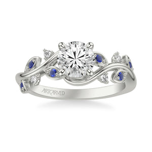 Artcarved Bridal Semi-Mounted with Side Stones Contemporary Engagement Ring 14K White Gold & Blue Sapphire