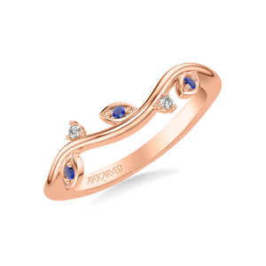 Artcarved Bridal Mounted with Side Stones Contemporary Wedding Band 14K Rose Gold & Blue Sapphire