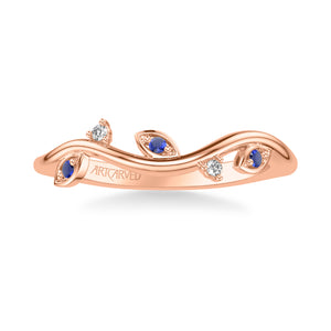 Artcarved Bridal Mounted with Side Stones Contemporary Wedding Band 14K Rose Gold & Blue Sapphire