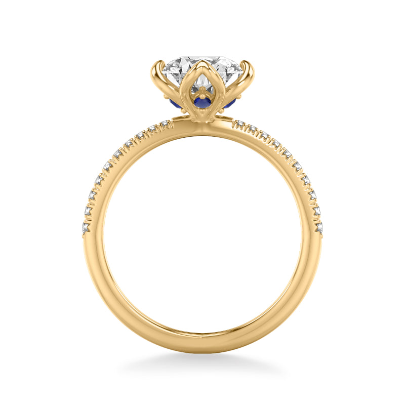 Artcarved Bridal Semi-Mounted with Side Stones Contemporary Engagement Ring 14K Yellow Gold & Blue Sapphire